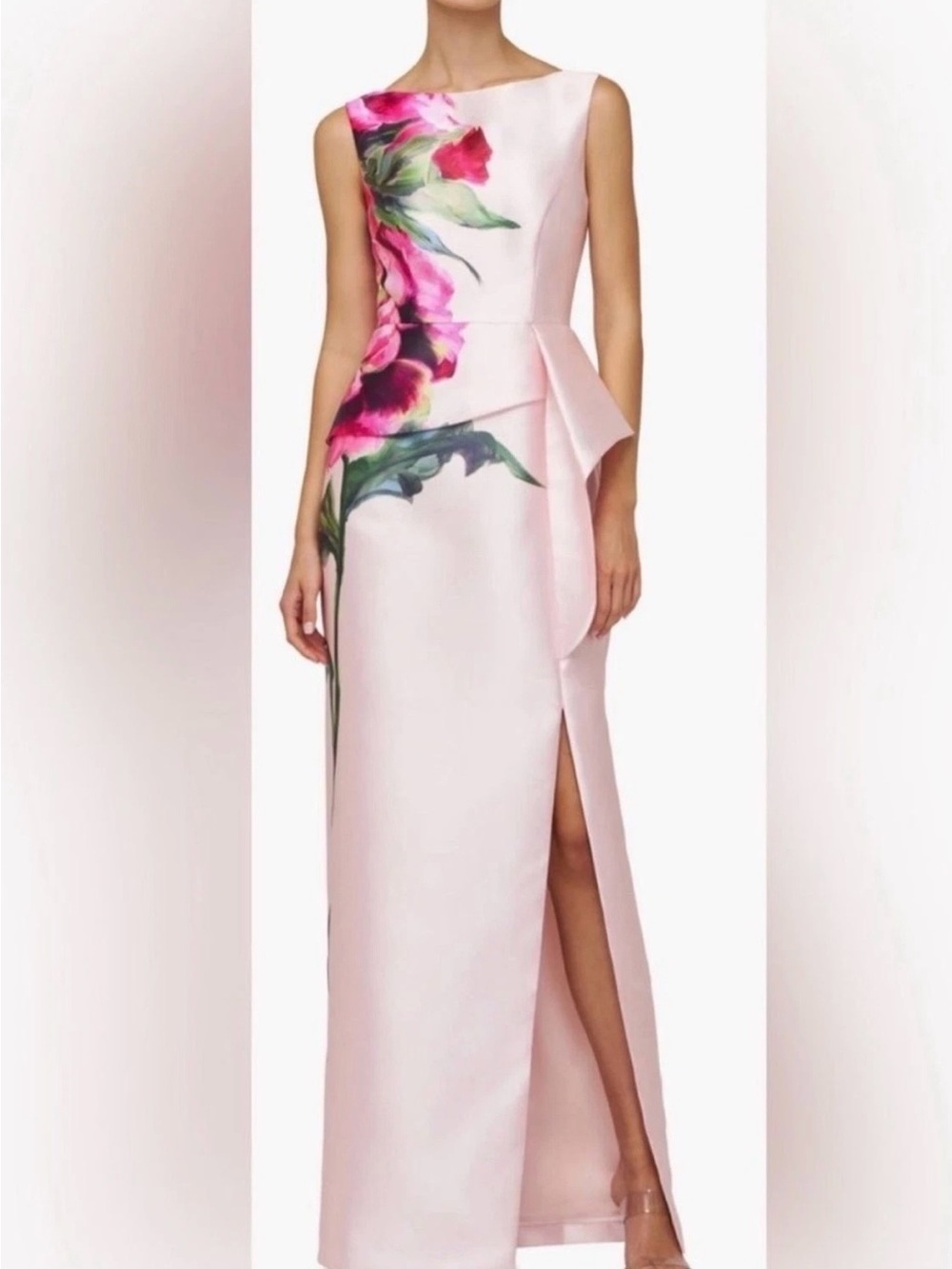 Kay Unger Luciana Placed Floral Column Gown - Blush Size - 0